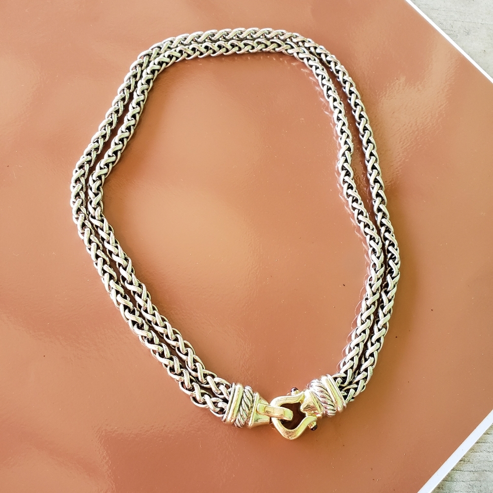 David Yurman double wheat chain buckle necklace